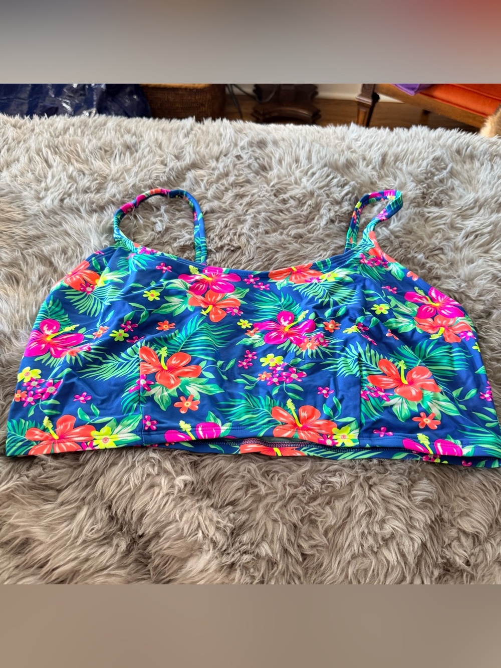 Curvy Beach blue Hawaiian scoop top 3x